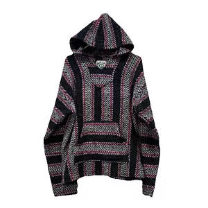 Baja Joe Mexico Sz M Hoodie Woven Beach Hippie Drug Rug Surfer 90’s Hoody Stripe - Picture 1 of 16