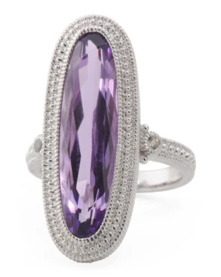 Anillo alargado Judith Ripka plata esterlina amatista y topacio blanco talla 11 nuevo con etiquetas Foto 1 de 2