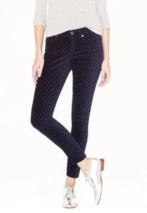J Crew Toothpick Pants Velvet dot Women size 26 Skinny Navy Blue 06827 Cropped🔥 - Picture 1 of 11