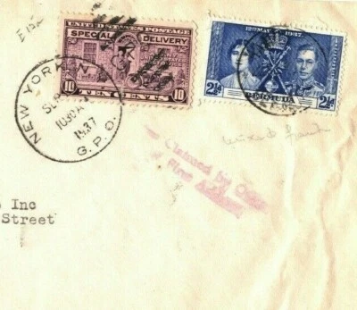 BERMUDA Golf Club USA MIXED FRANKING Special Delivery 1937 KGVI Coronation EB234 - Image 1 of 4