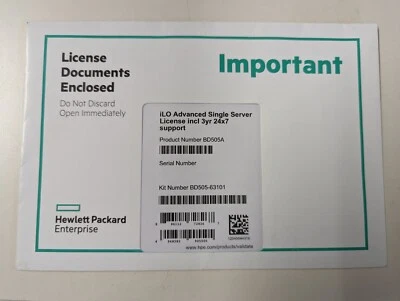 Sealed BD505A iLO Advanced Single Server License W/3years Support BD505-63101 - Image 1 of 2