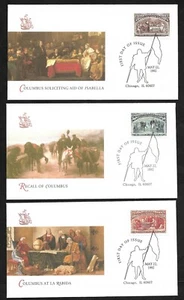 #2626a-c 5c/30c/50c Columbus Seeking Royal Support - Set of 3 Fleetwood FDCs - Picture 1 of 2
