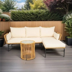 3 Pieces Outdoor Patio Wicker Furniture Sets Table and Chairs w 3.15'' Cushion - Picture 1 of 16