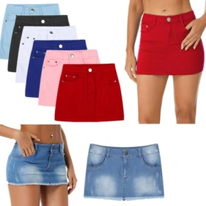 Womens Denim Miniskirt Mid Waist Slim Fit Stretch Jean Pencil Skirts Clubwear - Picture 1 of 78