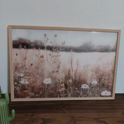 16x24 Framed Wildflower Canvas Print Landscape Boho Farmhouse Country Decor - Image 1 of 4