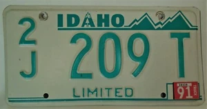 Vtg 1991 Idaho License Plate Embossed Numbers Famous Potatoes 2J 209 T Limited - Bild 1 von 6