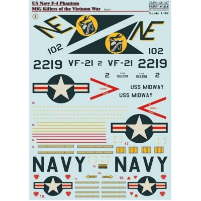 Print Scale 48-147 Decal airplane 1:48 US NAVY F-4 Phantom in Viet Nam War Part1 - Image 1 of 4