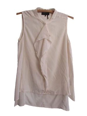 De colección Donna Karan 100% seda sin mangas marfil 5 ganchos y barra dobladillo alto-bajo top pequeño Foto 1 de 4