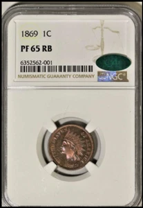 1869   Indian Head Cent.  1C  --  NGC PF 65 RB     CAC  (#100994) - Picture 1 of 3