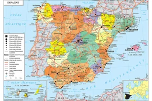 A1 A2 Mapa España Versión Francesa Impresión Política Póster Impresión Pared Educativa - Imagen 1 de 10