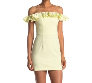 NEW FRENCH CONNECTION Lemon WHISPER LIGHT Off the Shoulder RUFFLE Mini DRESS 6 - Picture 1 of 13