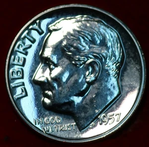 Uncirculated Proof 1957 Philadelphia Mint Silver Roosevelt Dime - Picture 1 of 2