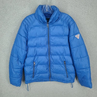 GUESS Jacket Mens Medium Adam Blue Puffer Coat Full Zip 119RN716 - Image 1 of 4
