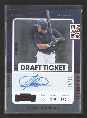 2021 Panini Contenders - Prospect Ticket Jasson Dominguez #PT-JD Rc Auto /75 - Image 1 of 2