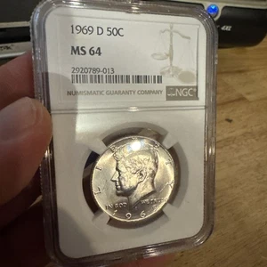 JFK Silver Coin NGC MS64 Half Dollar Bullion Denver Mint John F. Kennedy 1969-D - Picture 1 of 24