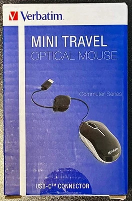 Verbatim USB-C Mini Travel Wired Mouse – Compact, Retractable Cable, Black - Image 1 of 3