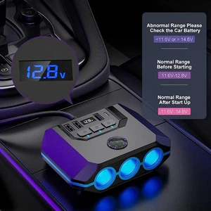 120W Car Cigarette Lighter Adapter USB Fast Charger Socket Ports LED Voltmeter - Picture 1 of 9