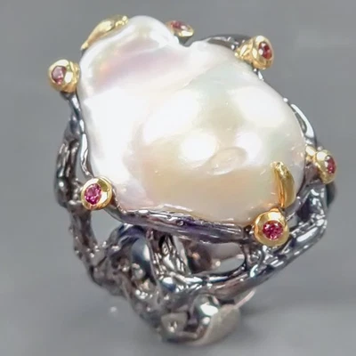 Popular jewelry Natural Baroque Pearl Ring 925 Sterling Silver Size 8 /R432990 - Image 1 of 4
