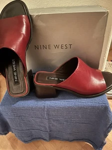Nine West Leather Upper Dark Red Mule shoes 7 1/2 Medium w/chunky heel NIB - Picture 1 of 2