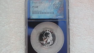 1961 PROOF WASHINGTON SILVER QUARTER GRADED NGC PR68 ( A $40.00 NGC VALUE!!!!) - Picture 1 of 10