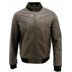 Men's Brown Retro Goat Genuine Leather Varsity Bomber Jacket Regular Fit 100% - Picture 1 of 7