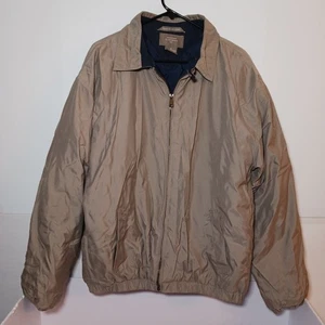 Vtg Haggar Clothing Insulated Full Zip Oversized Bomber Jacket Mens Sz M Beige - Picture 1 of 8