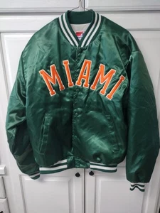 Vintage 90’s Miami Hurricanes Satin Bomber Jacket Green Mens Sz Large - Picture 1 of 6