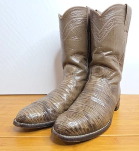 Justin Womens Boots 7.5 B Lizard L 3712 Cowboy Boot Brown Round Toe Western - Picture 1 of 16