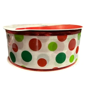 Wired Jumbo Ribbon 2.5" X 80 Ft Celebrate It Christmas Red Green White Polka Dot - Picture 1 of 6