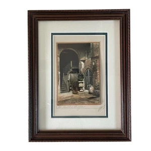 Old Brulatour Courtyard Tinted Photograph Delacroix Signed Framed - Bild 1 von 8
