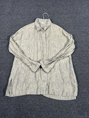 Camisa feminina Eileen Fisher com botões XXS marrom oversized gola de linho laranja - Imagem 1 de 4