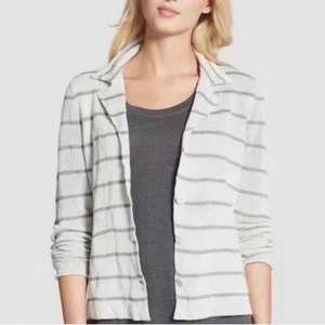 Eileen Fisher Baumwolle Strick Knopfleiste Pullover Blazer Jacke mittelgrau Streifen - Bild 1 von 8