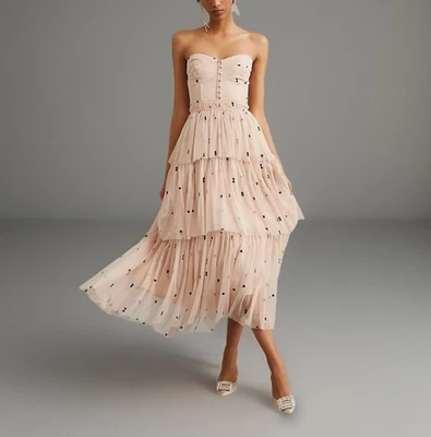 Vestido Maeve Anthropologie de tul en capas sin tirantes para mujer M desnudo Fairycore Foto 1 de 4