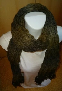 Schal handgestrickt mit Aventica Elegance meliert mit Glanzeffekt 83 oliv Zopf - Bild 1 von 2