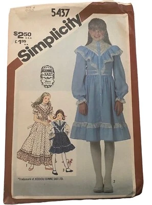 Vintage Simplicity Gunne Sax Pattern 5437 Girls Dress Prairie 1980s - Image 1 of 4
