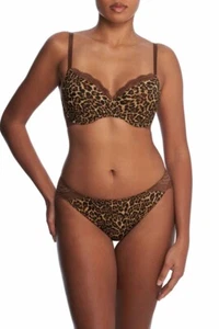 Natori BREAKOUT Jaguar Print Brown Full Fit Contour UW Bra 32DD & Lace Bikini M - Picture 1 of 15