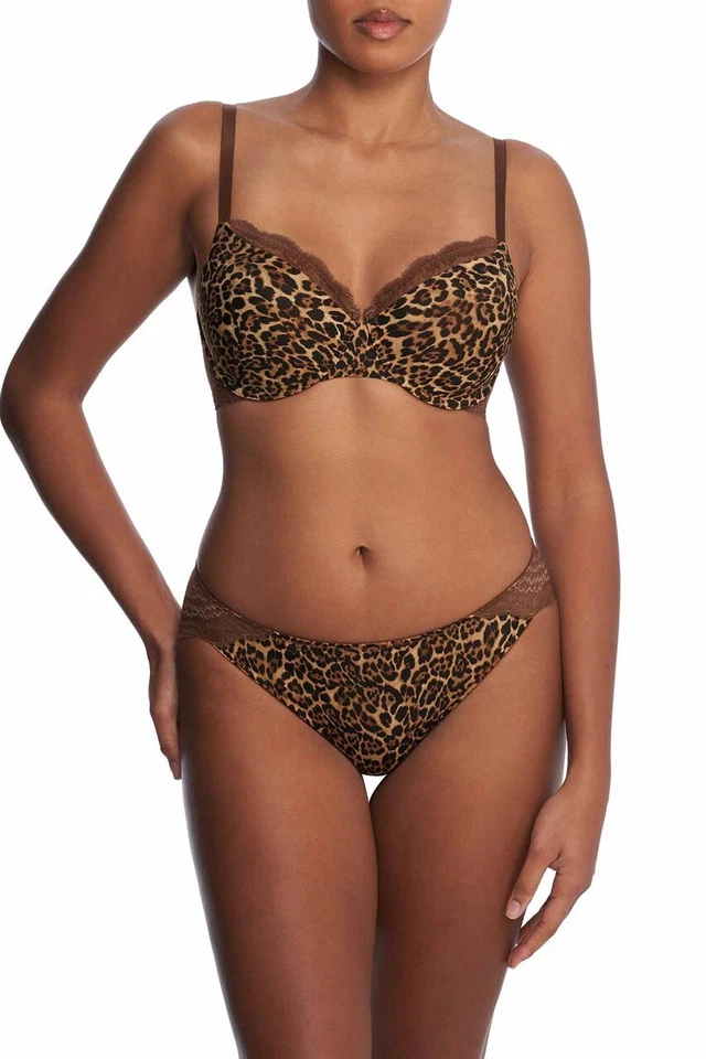 Sujetador Natori BREAKOUT Jaguar Estampado Marrón Ajuste Completo Contorno UW 36G y Bikini de Encaje L Foto 1 de 4
