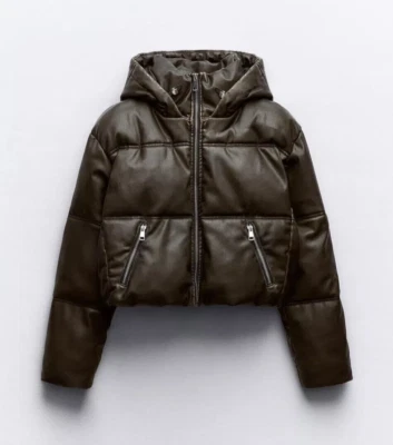 Chaquetas y abrigos Zara | Zara imitación cuero recortado acolchado marrón anorak | Talla: XS  Foto 1 de 4