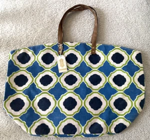 Mud Pie Large 100% Jute Beach Market Summer Tote Bag~Blue Honeycmb~22x14x7" NEW - Picture 1 of 8