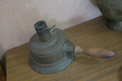 Antique Clamfor French Brass Oil  Lamp Wood Handle - Image 1 of 4