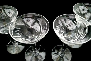 Antique AMERICAN BRILLIANT Set of 4 MASTER CUT CRYSTAL Champagne-Sherry-Cordial  - Picture 1 of 12