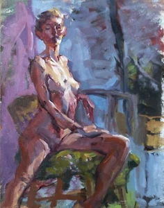 Savannah, Seated, Nude: orig. 11x14 art oil painting by TX artist Melissa Grimes - Picture 1 of 1