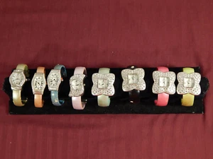 8  Women's Bangle Wristwatch. Ladies cuff watch. Faux Leather  and Rhinestones - Picture 1 of 12