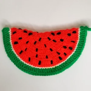 Crocheted Watermelon Hot Pad Trivet for Cooking Baking Hanging Loop Handcrafted - Picture 1 of 4
