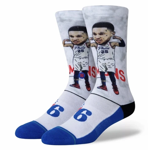 STANCE NBA BEN SIMMONS BIG HEAD Philadelphia 76ers Men's Crew Socks Large 9-13 Cover