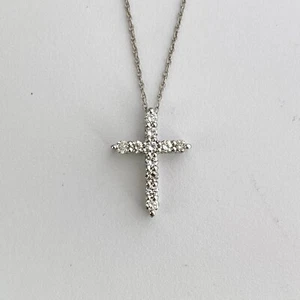 14K WHITE GOLD DIAMOND CROSS PENDANT NECKLACE 0.60CTW 18" - Bild 1 von 6
