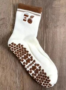 PADDI STUDIO women Yoga Pilates Grip socks Soft Cotton Embroidered Pumpkin Latte - Picture 1 of 8