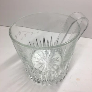 1980's Princess House Heritage Etched Crystal Glass Ice Bucket w/Spork Tongs EUC - Picture 1 of 6