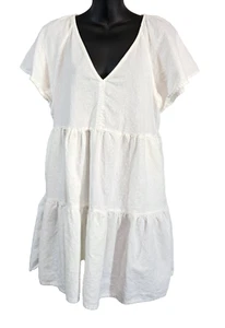 Universal Thread Shift Dress White Women M Cotton Linen Blend V Short Sleeve - Picture 1 of 13