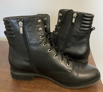 Saks Fifth Avenue Jira Black Combat Boots  Leather Lace Up Side Zipper Size 10 - Image 1 of 4